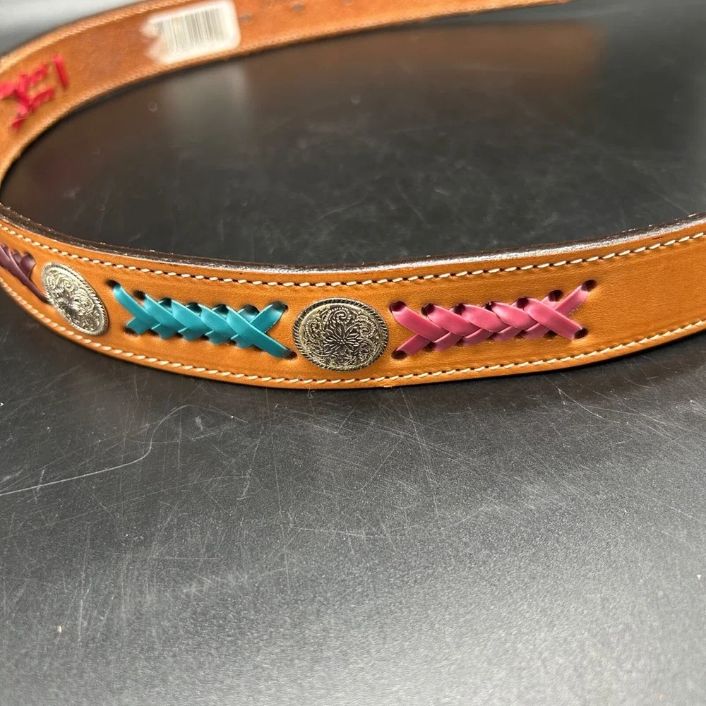Tex Tan Cowhide Leather Native Southwestern Colorful Woven Belt Size 24 USA